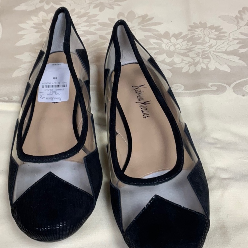 Neiman Marcus Black Clear-Panel Ballet Flats